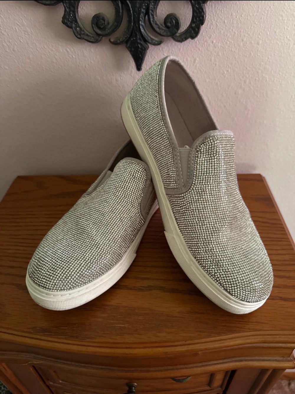 Steve Madden Silver Rhinestone Slip-On Flats